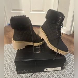 Nicole miller lace up boot with faux fur cuff